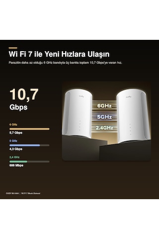 Cudy M11000 Be11000 2.5g Üç Bant Tüm Ev Mesh Wi Fi 7 Sistemi 10,7 Gbps 4 2.5g Port Mlo 320 Mhz 1 Li Paket