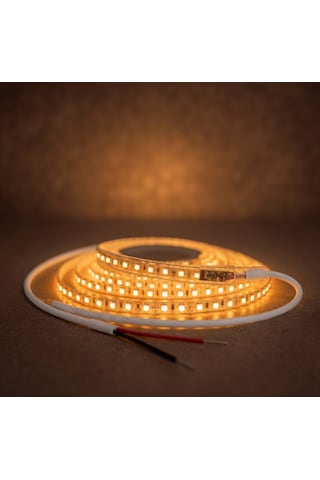 220v 120 Led Dış Mekan Şerit Led Amber Işık Arkası Yapışkanlı Suya Dayanıklı Dekoratif Aydınlatma 5 metre