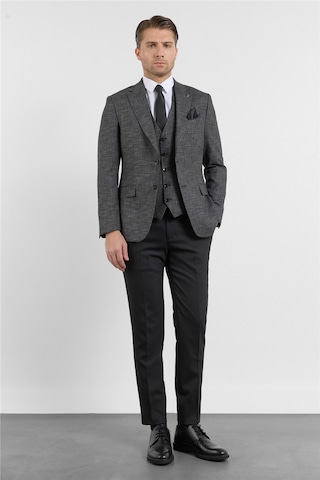 İmza Siyah-antrasit Mono Yaka 6 Drop Slim Fit Tam Astar Keten Karışımlı Takım Elbise 1001260150 Siyah - Antrasit