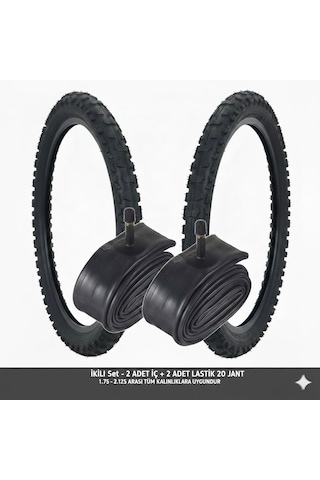 Güçlü Bisikletmotosiklet 20 Jant Lastik Seti - 2 Dış + 2 İç Lastik Oto Kalın Sibop - 20x1.75 / 2.125 Uyumlu