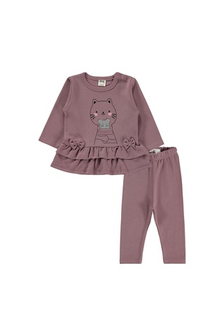 Civil Baby Kedi Baskılı 6-18 Ay Takım - Kahve