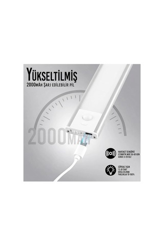 40 Cm Sensörlü Alüminyum Usb Şarjlı Led Gece Lambası 3 Renk Kısılabilir Mutfak Tezgah & Dolap İçi Çok Renkli