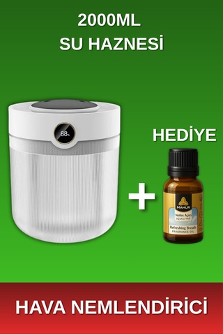 Alpera Home - Hava Nemlendirici 2000ml Su Haznesi - 7 Farklı Işık - Beyaz Renk - Aroma li