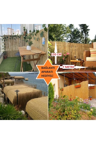 120 Cm X 7 Metre Doğal Bambu Çit Hasır Kamış Bahçe Çiti Balkon Çiti Dekorasyon Gölgelik Çit