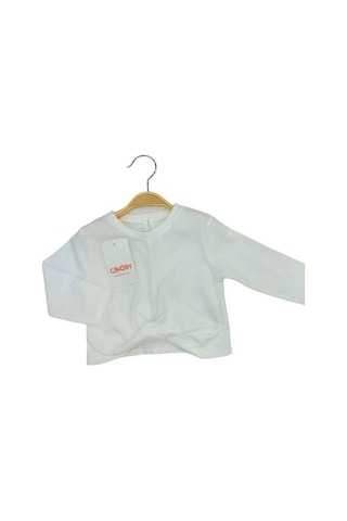 Kız Bebek Pamuklu İnce Uzun Kollu Crop Bluz-13564 Ekru