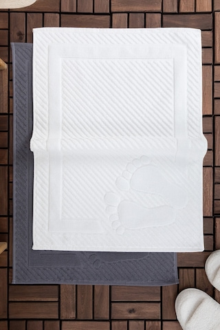 Leoline %100 Pamuk Premium 2'li Ayak Havlusu - Beyaz - Antrasit Beyaz - Antrasit