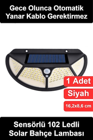 Solarlamba Güneş Enerjili Hareket Sensörlü 102 Ledli Bahçe Aydınlatma Su Geçirmez Ip65 Dış Mekan Du Çok Renkli