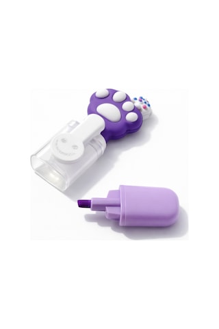 Sevimli Kedi Başlıklı Mini Fosforlu Keçeli Kalem-6lı Set-fosfor06