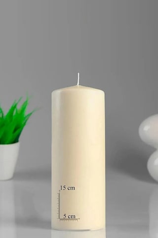 Silindir Krem Mum Lavanta Kokulu Genişlik 5 Cm - Yükseklik 15 Cm Bej