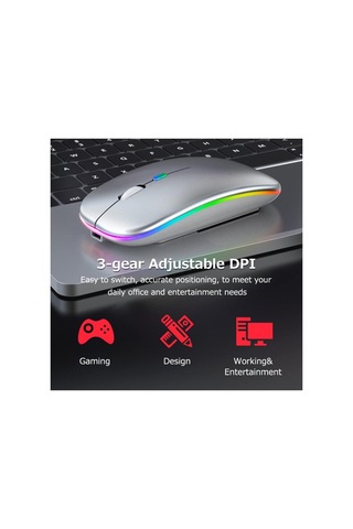 Led Işıklı Şarjlı Mouse 2.4ghz Usb Wireless Ve Bluetooth Lu Sessiz İos Uyumlu  Android Telefon Tablet Pc Tv Diğer