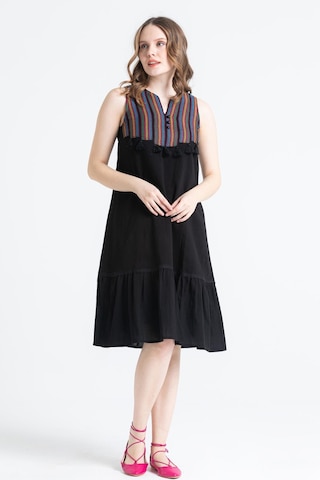 Kolsuz Şile Bezi Ilgaz Midi Boy Elbise Siyah Syh-siyah