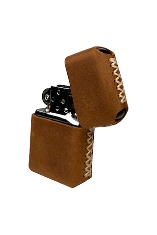 Handmade El Yapımı Hakiki Deri Zippo Modeli Çakmak Açık Kahverengi