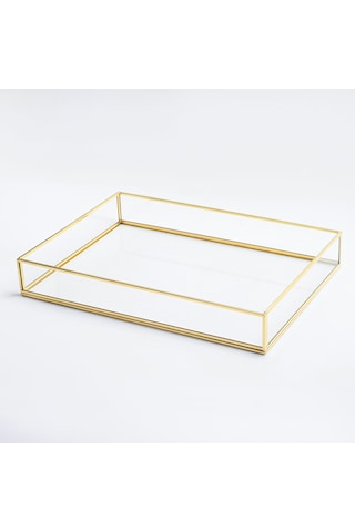 Cam Tepsi Pirinç & Gold 35x25x5cm