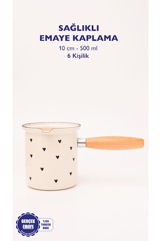 Black Cupid Emaye Ahşap Saplı Cezve 500ml-6 Kişilik