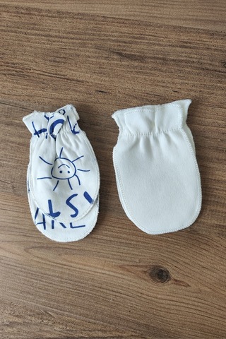 Bambık Bebek Eldiveni İkili Set 0-3 Ay %100 Pamuk Yenidoğan Tırnak Koruyucu Eldiven Beyaz Beyaz