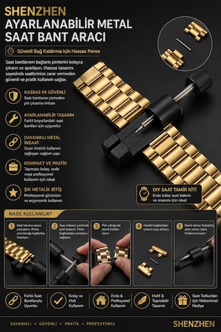 Shenzhen Ayarlanabilir Metal Saat Bant Ayarlama Aracı Siyah Metal Saat Kordonu Pim Çıkarma Ve Bağlantı Ayırma Tamir Kiti Hassas Pense Fonksiyonlu Dayanıklı Saat Tamir Aleti