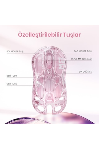 Gravastar Mercury M2 Rgb 26.000 Dpi Optik Gaming Mouse, Kablosuz, Crystal Rose M2mouse