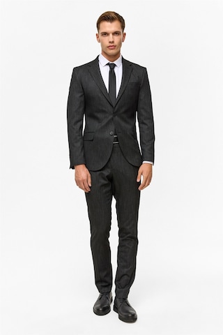 Süvari Siyah Slim Desenli Mono Yaka 6 Drop Takım Elbise-38835 Siyah