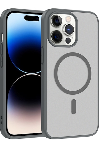 Ardemix Apple iPhone Uyumlu 14 Pro Kılıf M-safe Şarj Özellikli Zore Babet Kapak - Gri