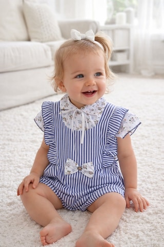 Babyhola Kız Bebek Bayramlık Takım Marin Desen Salopet Bluz 12931 Göründüğü Gibi