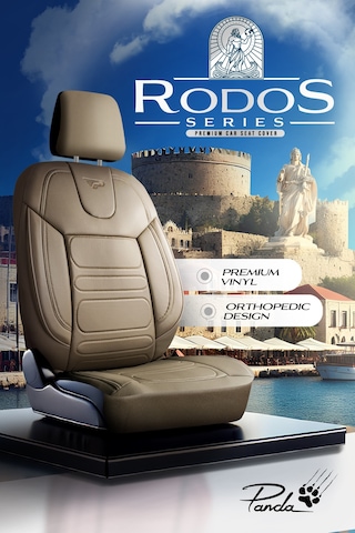 Bej - Bej Panda Rodos Serisi Deri Ortopedik Oto Koltuk Kılıfı - Tam Set