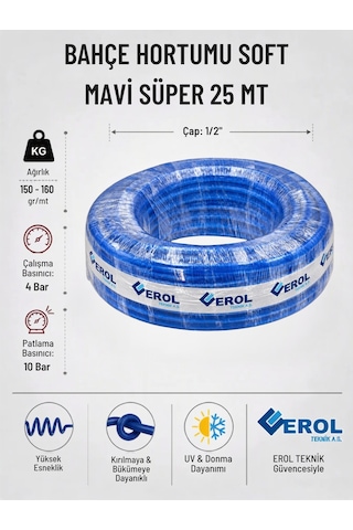 Bahçe Hortumu Soft Mavi Süper 25 Mt