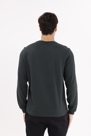 Rowinger Petek Yüzeyli Bisiklet Yaka Rahat Kalıp Lastik Manşetli Mevsimlik Sweatshirt Black