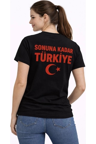 Wear Vexel Kadın Türkiye Ay Yıldız Baskılı Taraftar Forma T-shirt - Siyah Çok Renkli