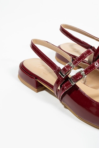 Duxal Shoes Care Kadın Küt Burun Çift Kemer Detay Kısa Topuklu- Babet Bordo