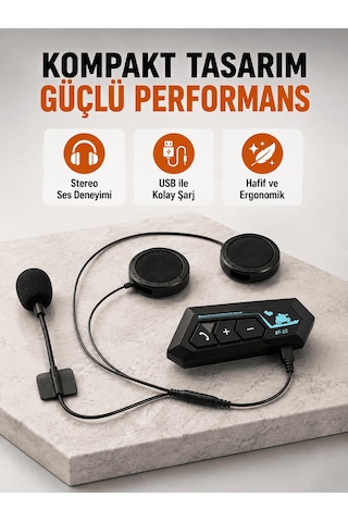 Bt22 Kablosuz Kask Kulaklığı Bluetooth 5.0, Intercom, Su Geçirmez Ve Uzun Ömürlü Batarya Yeni