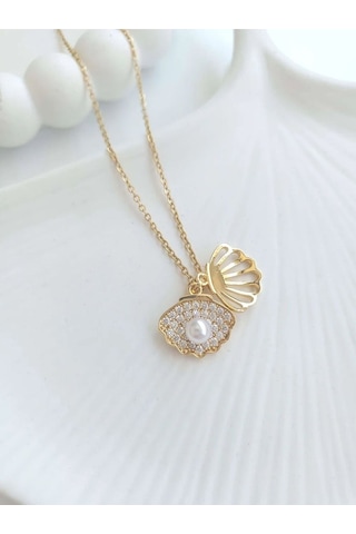 Çelik Gold Istiridye Kadın Kolye Sevgiliye Hediye Altın
