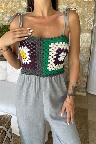 Jasmin Süzüneli Keten Tulum 1280-08 Gri