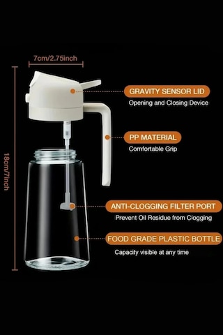 Madamev 2 Adet Çift Fonksiyonlu Sprey Cam Yağdanlık 450ml Zeytinyağı Sıvıyağ Şişe Etiketli Airfryer Beyaz