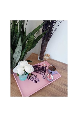 El Boyaması Ahşap Tepsi 25 X 40 Cm Açık Pembe