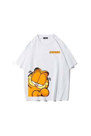 Brz Collectıon Brz Collection Unisex Oversize Garfield T-shirt Beyaz