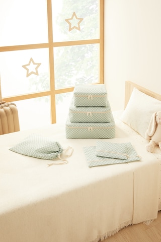 Ocean Home Textile 6'lı Mint Dama Desen Pamuklu Bavul İçi Düzenleyici Set Mint