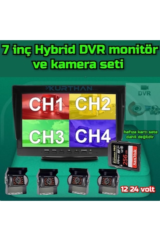 256 Gb 4 Adet Metal Kasa Kamera Ve 7'' Hybrid Dvr Set 12-24 Volt