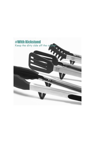 Suofeng 3'lü Siyah 30cm Paslanmaz Çelik Mutfak Kelepçesi - Silikon Uçlu, Makarna Ve Salata Bufetleri İçin Izgara Kelepçesi Siyah