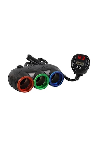 Olesson 1633 12-24v Tek Usb Girişli 120w 80cm Kablolu Dijital Voltaj Ekranlı 3 Lü Araç Çakmak Çoklayıcı