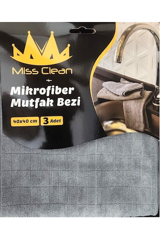 Miss Clean Mikrofiber Mutfak Temizlik Bezi 40 40 Cm Leke Tutmaz Koku Yapmaz 3 Adet Gri Diğer