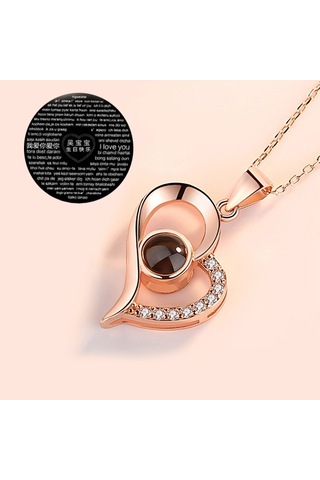 Chavin 100 Dilde Seni Seviyorum Rose Kalp Kolye Ed06Rs Kırmızı