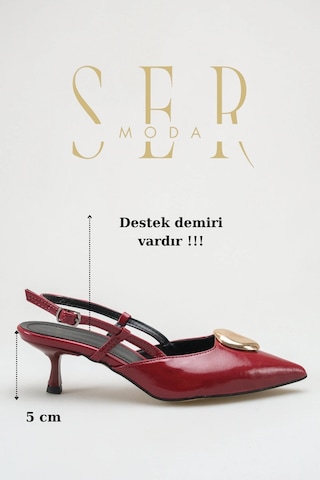 Sermoda Topuklu Kadın Ayakkabı - 5 Cm İnce Topuklu Sivri Burun Arka Açık Stiletto Ayakkabı Bordo Yanki