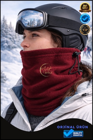 Overpet Yetişkin Polar Boyunluk Ayarlanabilir, Çok Amaçlı Boyunluk & Bere Bordo