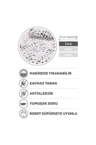 Venüs Beyaz İskandinav Desen Kaymaz Tabanlı Pamuk Dokuma Kilim Beyaz