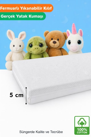 Yatella %100 Organic Cotton Full Ortopedik 5 Cm Kalınlık Bebek Oyun Parkı,park Yatak Ve Beşik Yatağı 50 x 70 CM
