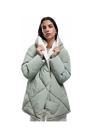 Koton Kapüşonlu Cep Detaylı Fermuarlı Çıtçıt Düğmeli Kapitone Oversize Anorak Yeşil 6wal00007ıw Yeşil