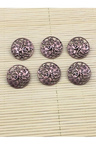 Hırka Yelek Düğmesi Boyu Dantel Desenli Bakır / 1,8 Cm / 6 Lı Set