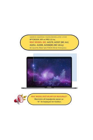 Ekran Koruyucu Apple Uyumlu MacBook Air Pro 13 İnç M1-m2, Mavi Işık Filtresi Anti Blueray A2179 A2337 A2338 A2251 A2289 İle