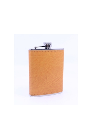 Turuncu Deri Kaplama Cep Matarası/flask 8 Oz