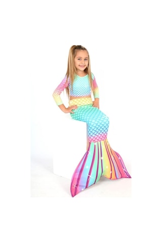 Işıltılı Deniz Kızı Kostümü 3'lü Set Kız Çocuk Kostüm Çok Renkli